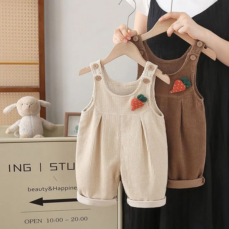 Corduroy Pant Warm - 1~4세 아동용 가을용 멜빵 바지, 귀여운