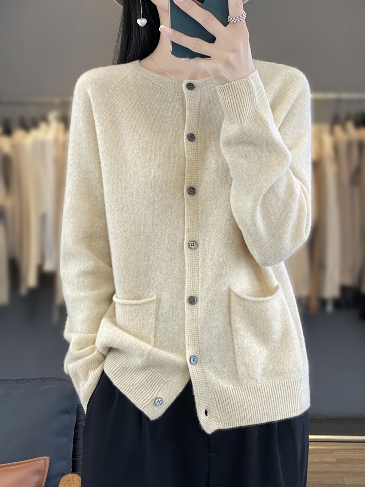 여성 패션 메리노 울 스웨터 오-넥 긴 소매 포켓 카디 - Wool Coat Peacoat 리뷰 및 가격
