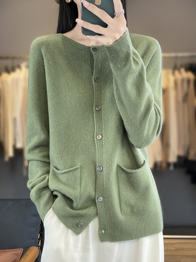 여성 패션 메리노 울 스웨터 오-넥 긴 소매 포켓 카디 - Wool Coat Peacoat 리뷰 및 가격